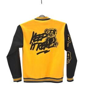 Ring of Fire Money Maker Woolen Patched Varsity Jacket black yellow size xl